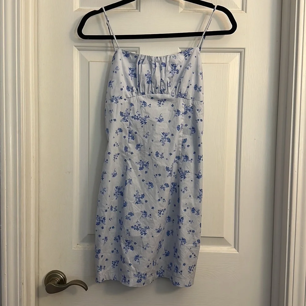 Victoria + Sophia blue floral cotton mini spaghetti strap babydoll dress small